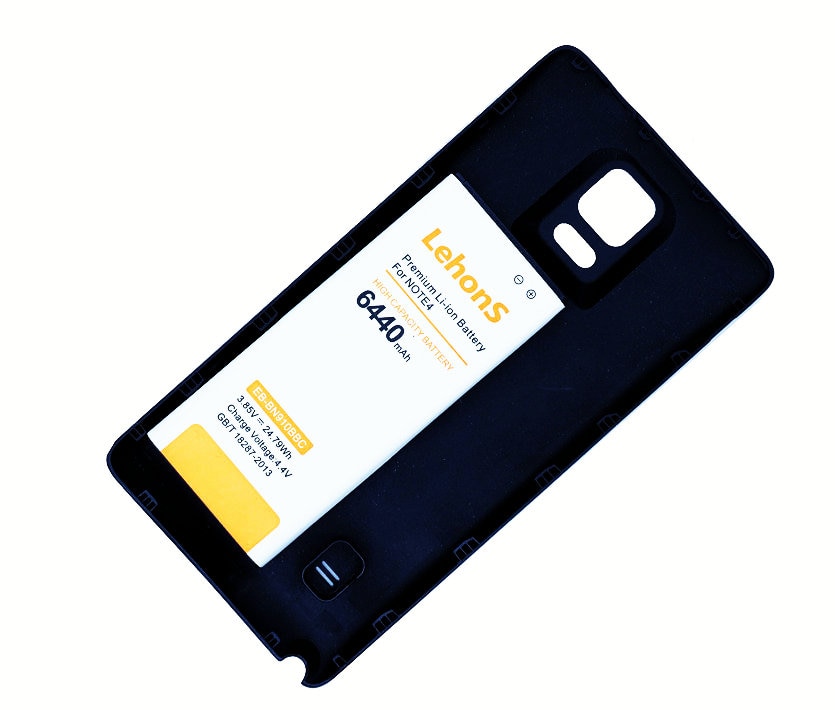 LehonS 6440mAh / 24.79W EB-BN910BBE Replacement Phone Extended Battery + Black Cover Case For Samsung Galaxy Note 4 N9100