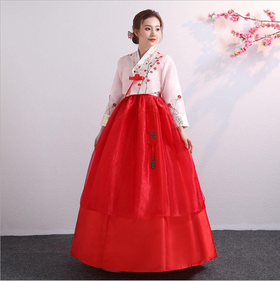 Gestickte Koreanische Hanbok Kleid Frauen Traditionelle Hochzeit Kleidung Ethnische Minderheit Tanz Kostüm Oriantal Kleidung Outfit: WYH-3214-4 / L