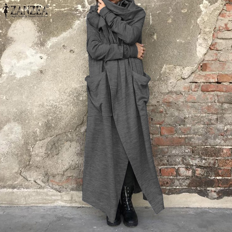 Winter Solid Hooded Jas ZANZEA Herfst Mode Onregelmatige Jassen Vestidos Vrouwen Casual Hoodies Lange Mouw Lange Vesten