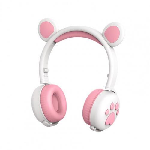 Écouteurs Bluetooth 5.0 multicolores, lumineux, pliables, forme d'ours, casque de jeu pour téléphone, tendance,: Rose