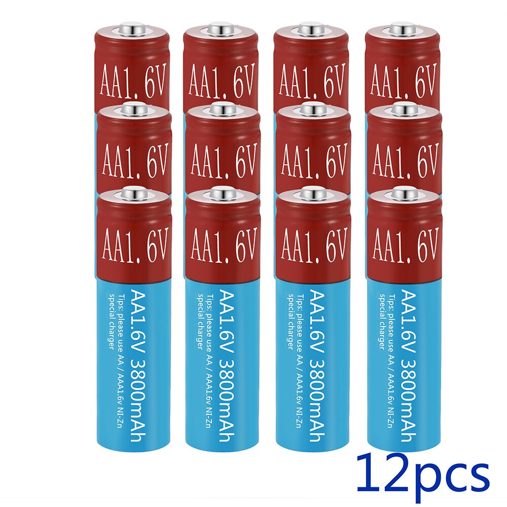 AA Rechargeable Batteries NiZn 3800mAh Replace 1.5V/1.2V AA battery 1.6V Battery for toys MP3 Solar Lights Camera MP4 RC car: 12pcs