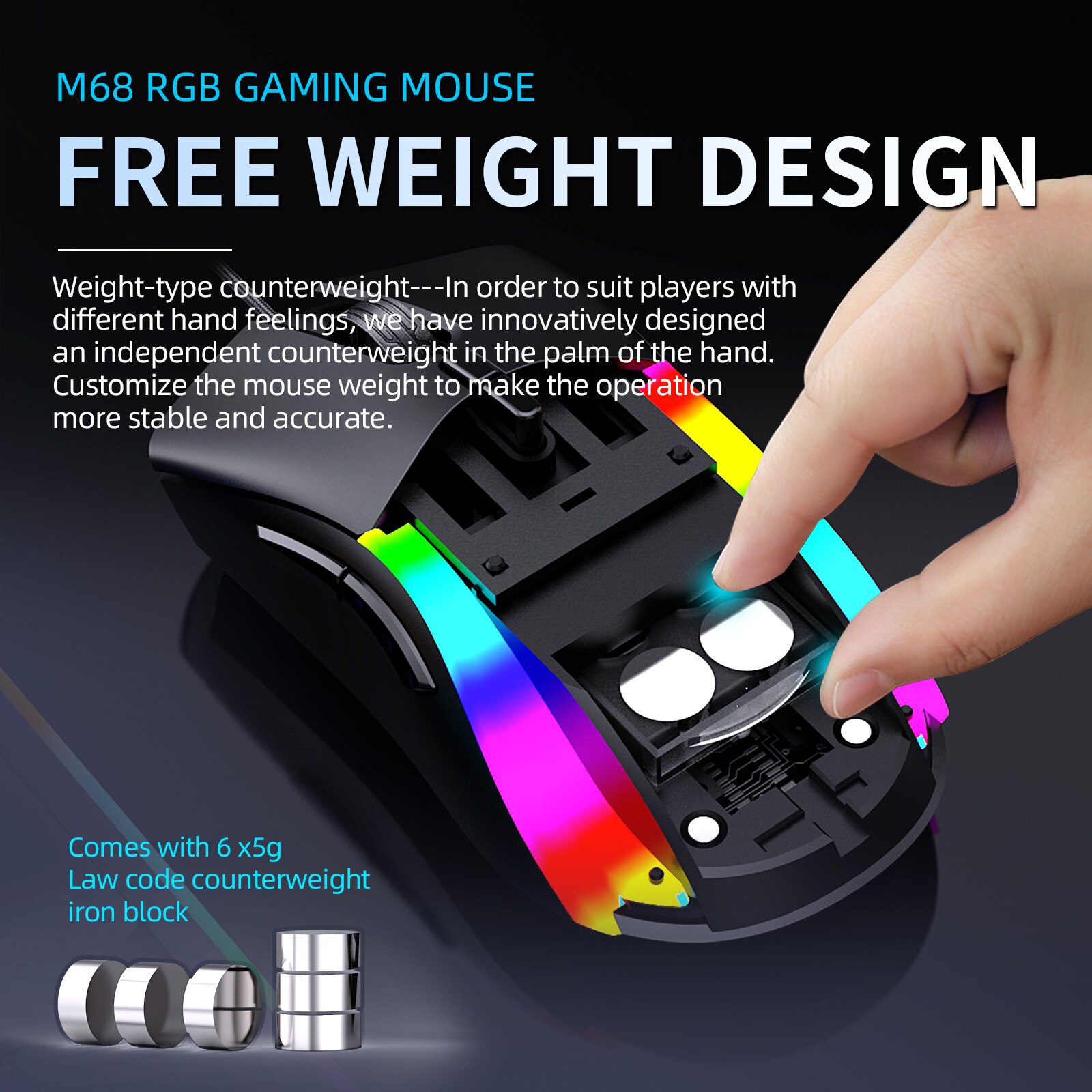 Wired Gaming Mouse RGB Computer mice Gaming Gamer Ergonomic Mouse 6 Button 12000DPI Replaceable housing Silent Game Mice For PC