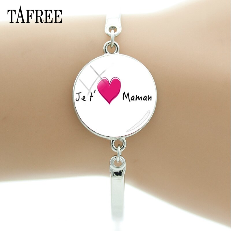 TAFREE black heart Je T'aime Maman charm bangles love Papa Glass Cabochon bracelets jewelrys for father and mather NT111: NT113