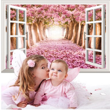 3d Window Wall Stickers For Living-room Bedroom Study Room Home Decor Scenery Sea Hill Animal Forest Space Pvc Mural Art Decals