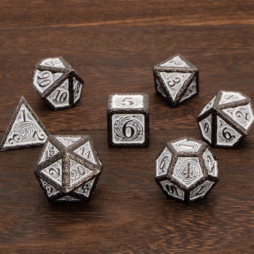 Set di dadi Dnd in metallo dungand Dragon D &amp; d D + d Set di dadi D20 D12 D10 D % D8 D6 D4 MTG Music RPG Polyhedra nero bianco dadi