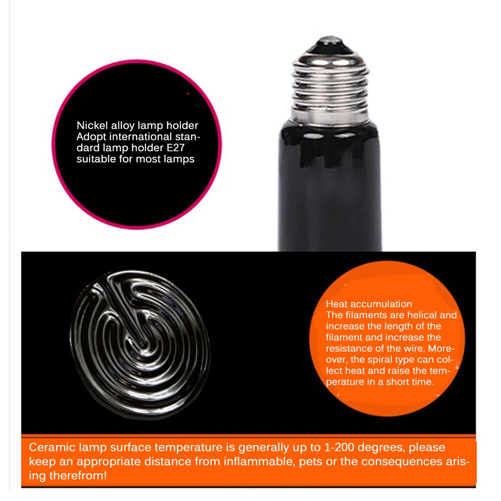 Reptil lámpara de calefacción 25/75/100/200W cerámica Lámpara de infrarrojos bombilla para reptiles de equipos de Control de temperatura de 220v-240v
