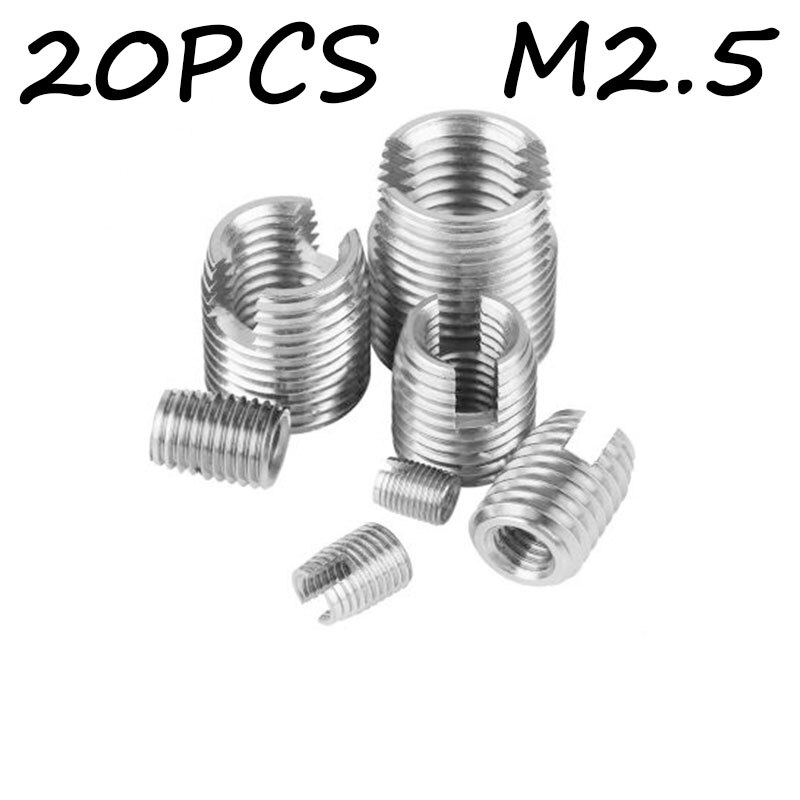 M2.5 stainless steel Threaded Inserts Metal Thread Repair Insert Self Tapping Slotted Screw Threaded 20pcs