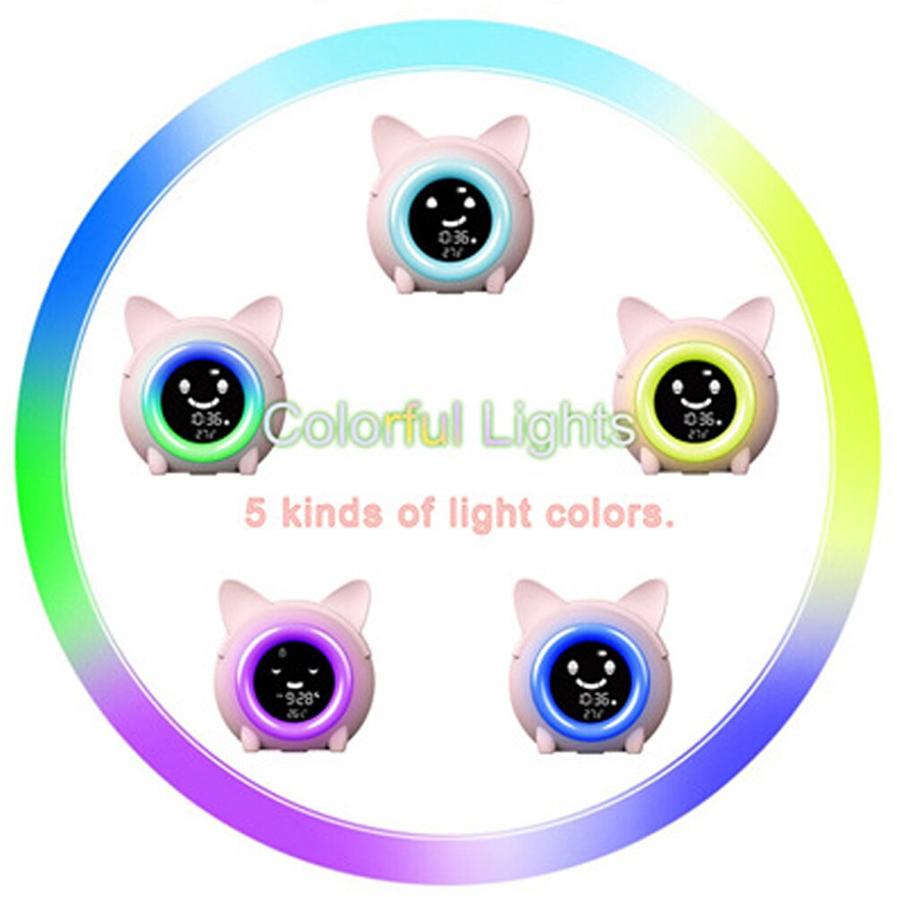 Kids Child Alarm Clock Sleep Training Clock Colorful Night Light Digital Wake Up Clock With Temperature NAP Timer For Bedroom