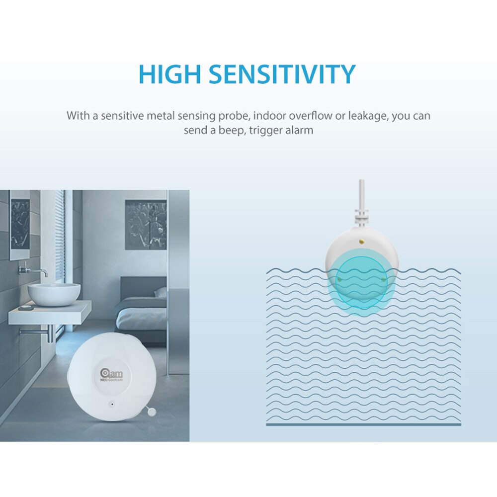 Sensor de inundación NEO COOLCAM NAS-WS02Z z-wave Compatible con sistema de ondas Z serie 300 y Serie 500 domótica