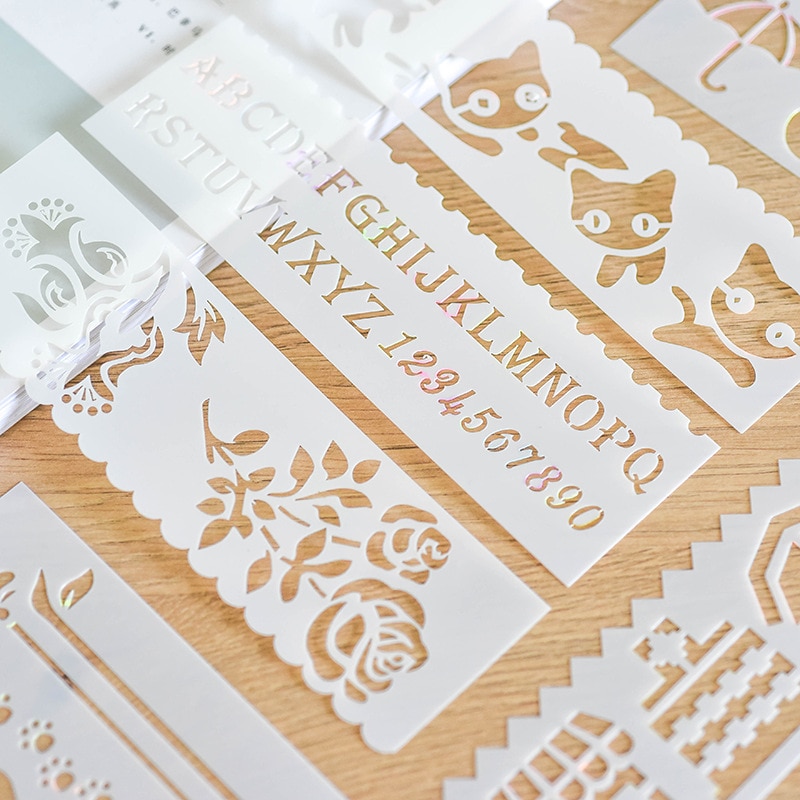 8 Stks/pak Sjabloon Heerser Leuke Multifunctionele Hollow Tekening Liniaal Voor Kinderen Student Briefpapier School Kantoorbenodigdheden