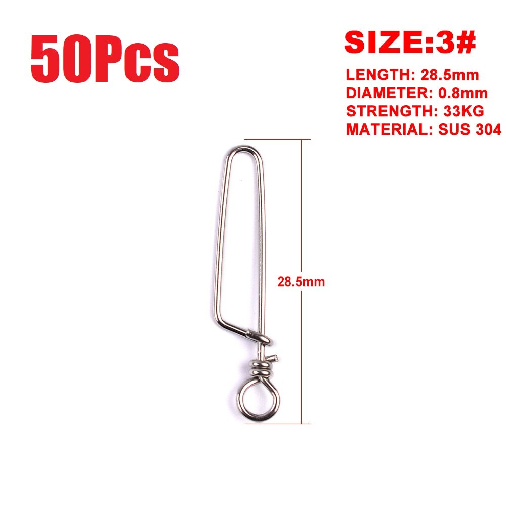 50pcs/bag Stainless Steel Hook Fast Clip Lock Snap Swivel Solid Rings Safety Snaps Fishing Hook Connector grip swivel articulos: 3  50pcs