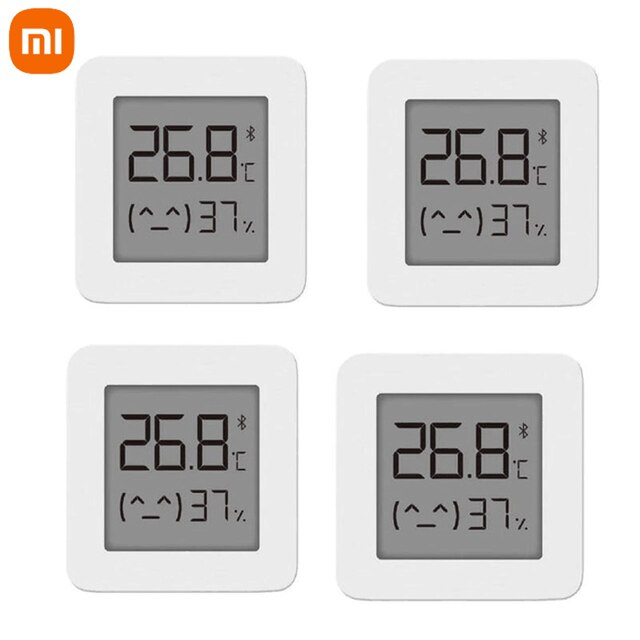 Xiaomi Bluetooth Thermometer 2 Smart Electric Digital Humidity Monitor High-precision Sensor 1.5'' LCD Screen with Mijia App: 4 Pcs