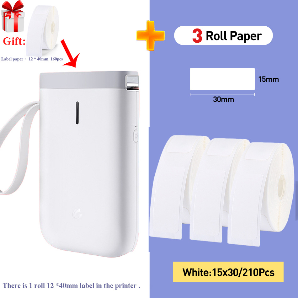 Imprimante thermique portable D11 pour étiquettes, machine d'impression thermique pour poche, étiquette de planificateur: White w 15x30mm3