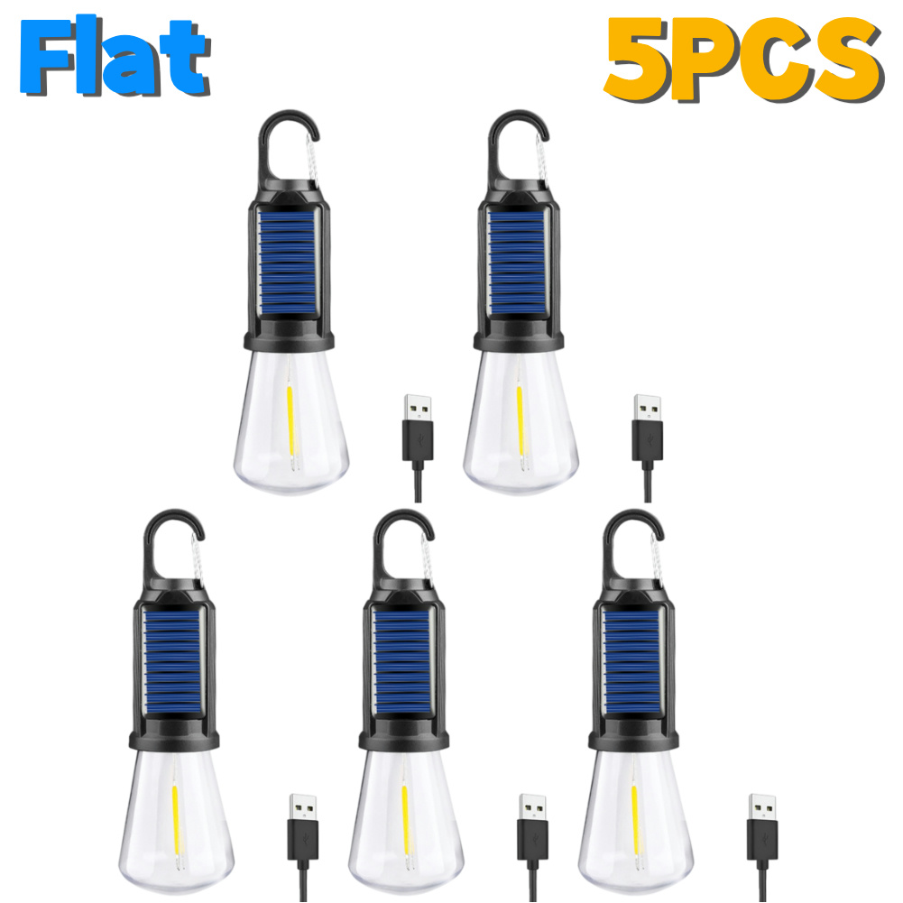 1-5pz Lanterna di illuminazione a portato solare con gancio Luce d'atmosfera per barbecue Ricarica USB Lampada portatile portatile impermeabile per barbecue da campeggio: Di Colore Giallo chiaro