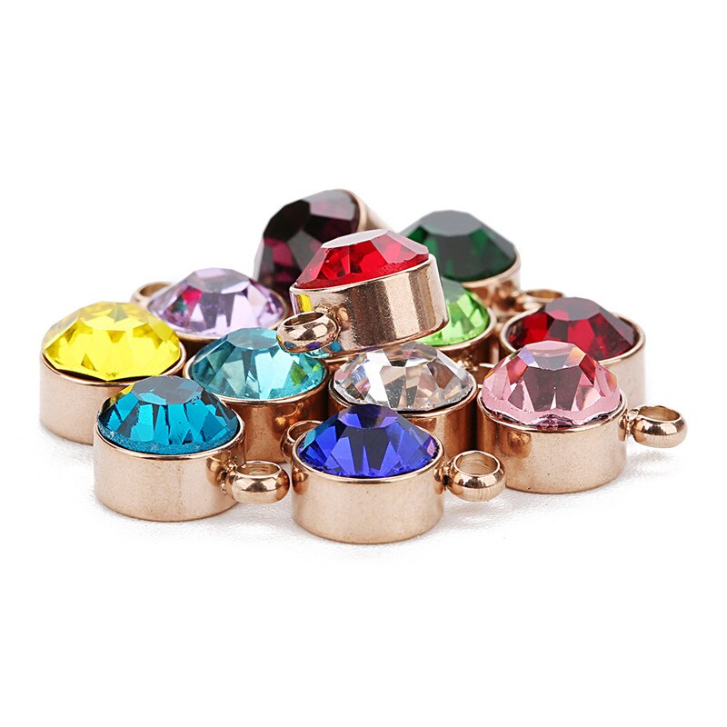 5pcs 12 Colors Stainless Steel Colorful Crystal Charms Cz Rhinestone Birthdaystone Charm &Pendant For Birthday Jewelry Making