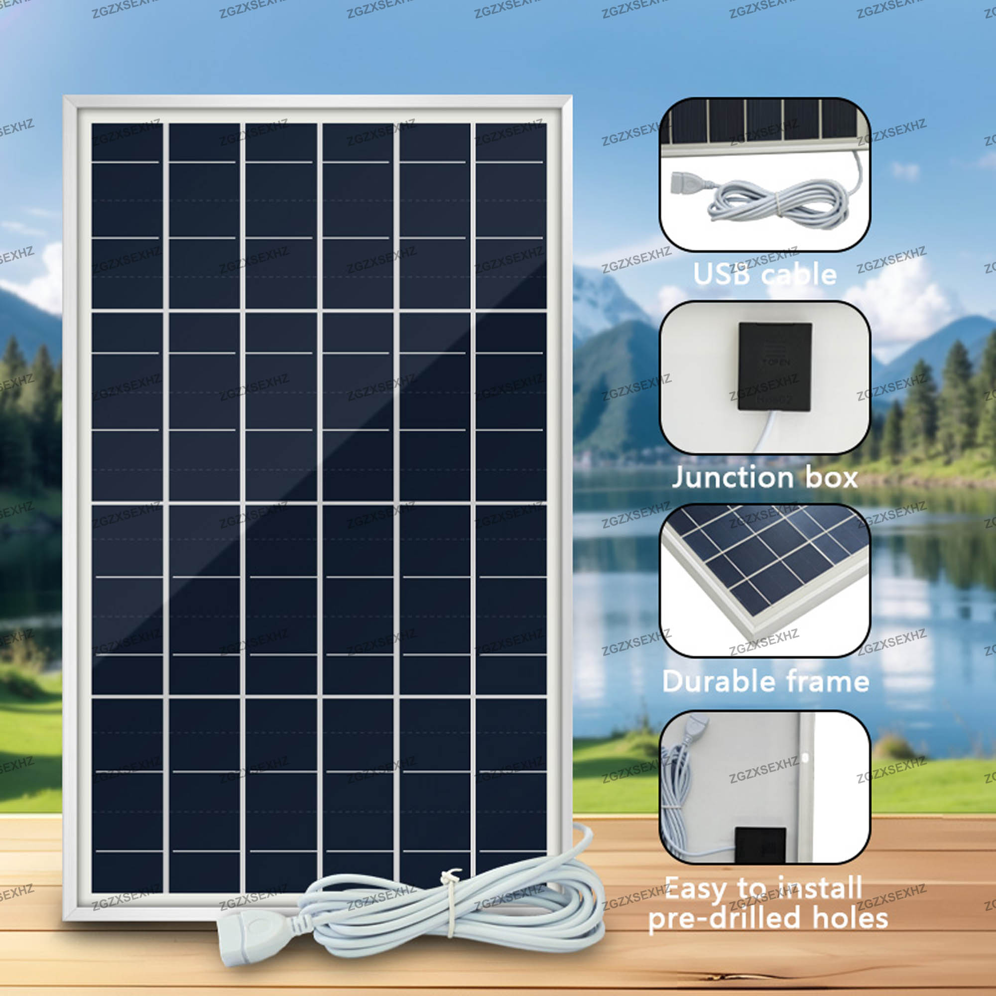 10w bærbare solcellepanelladere til utendørs campingtelefoner solcellebatterilader med 4 -i- 1 usb-havn til telefoner til bobil og båt