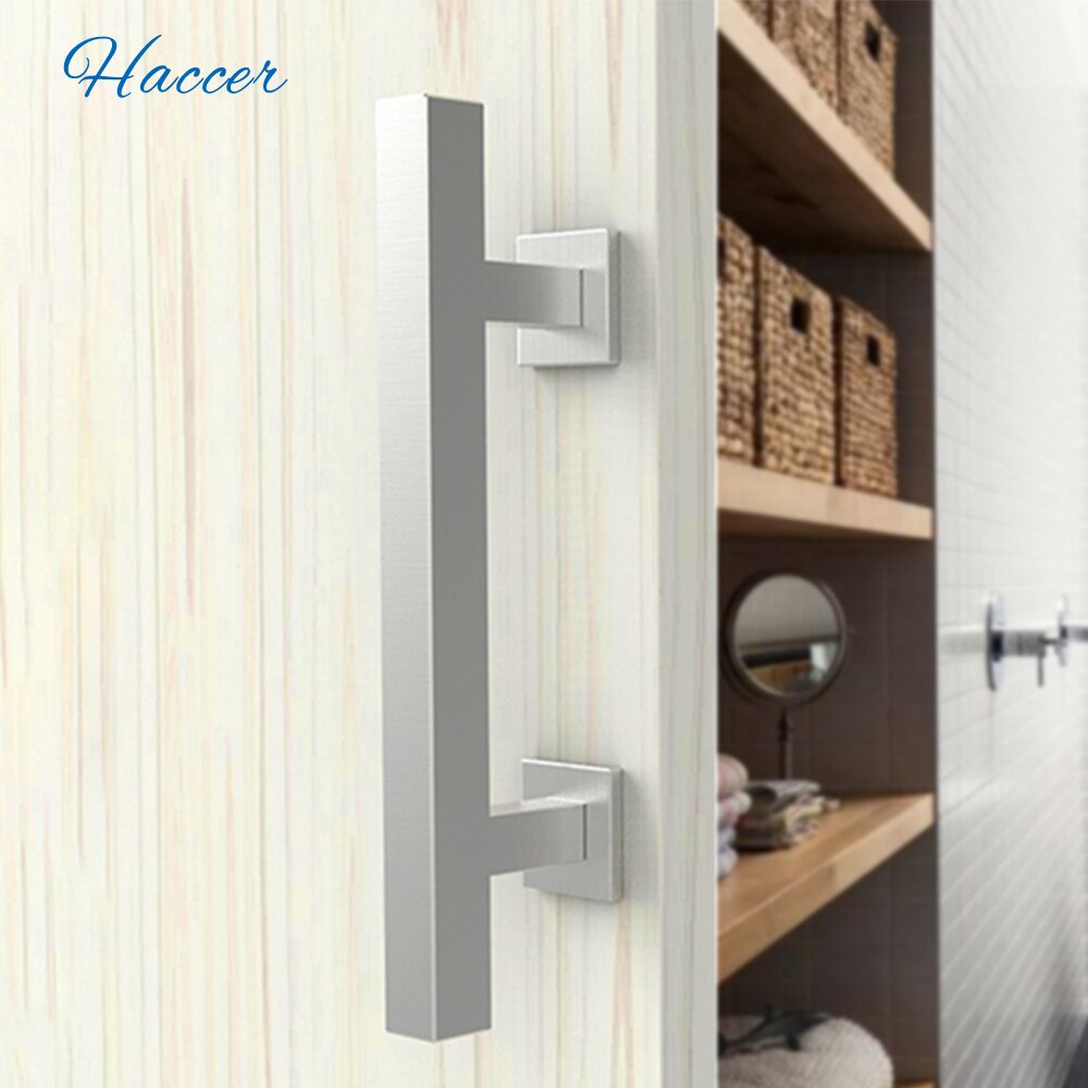 LWZH 12" Heavy Duty Pull Handle Sliding Barn Door Handle Flush Pull Set Carbon/Stainless Steel Square Shape Door Hardware