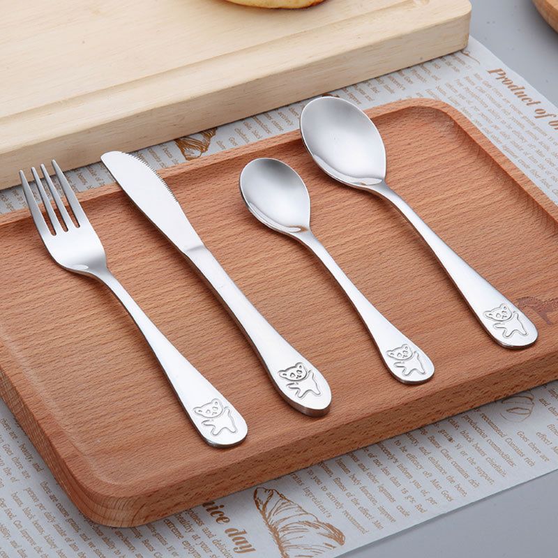 4 unids/set, utensilios tenedor cuchillo cucharadita cuchara alimentos alimentación de bebé de los niños de aprendizaje de los hábitos de alimentación de los niños cubiertos de acero inoxidable