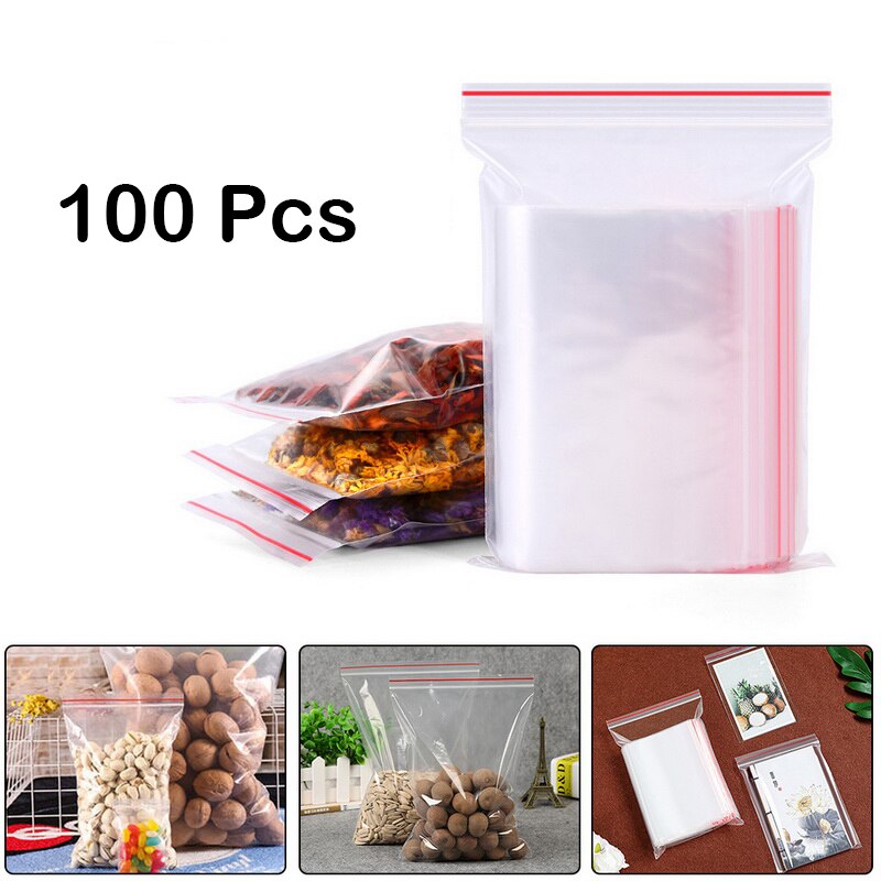 100pcs/pack Resealable Zip Lock Bags Self Seal Clear Plastic Poly Bag Food Storage Package Reclosable Vacuum Fresh Bag