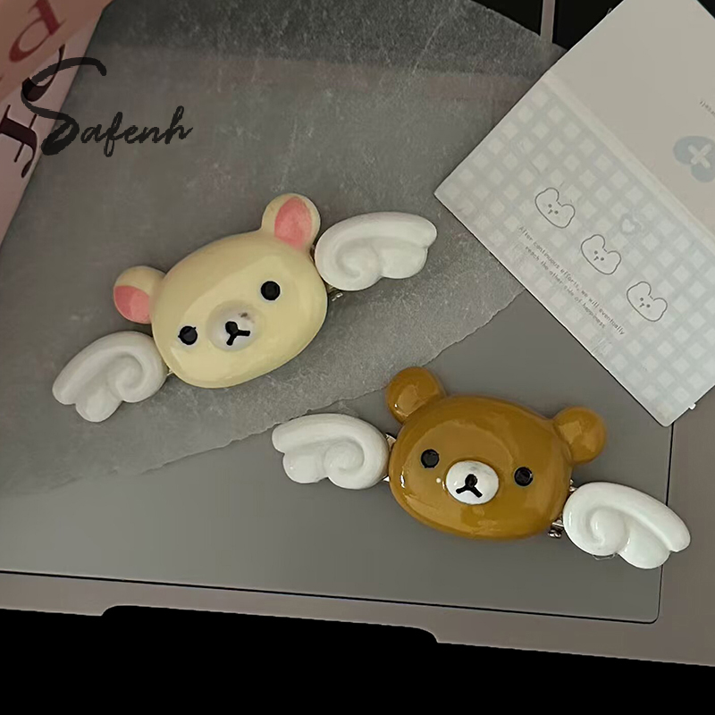 Pinza para el pelo de Ángel Kawaii Rilakkuma, flequillo de osito alado de dibujos animados, Clip LATERAL, horquillas para niña, accesorios para el cabello para estudiante,