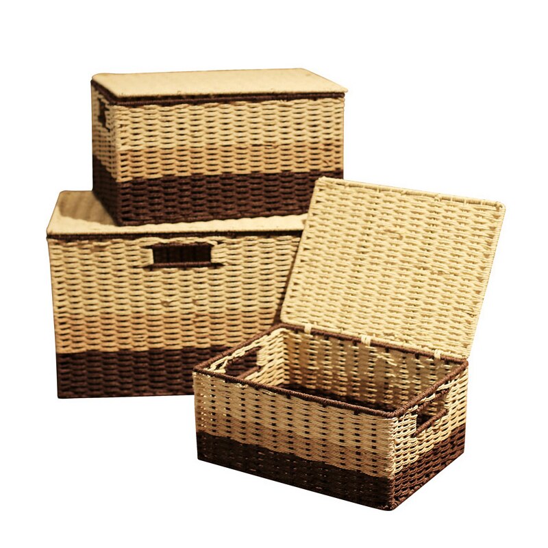 Desktop garden storage box with lid box sundries storage box paper rattan snacks toys clothing finishing basket