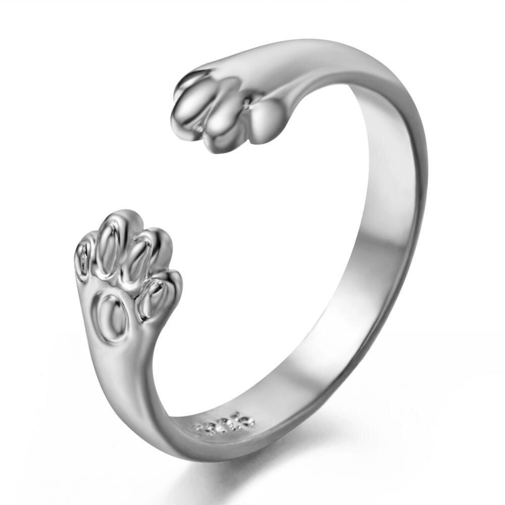 Mode Schattige Dier Opening Ring Kat Klauw Hond Poot Vrouwen Meisje Eenvoudige Sieraden Open Verstelbare Kat Oor Bruiloft vinger Ring: 6