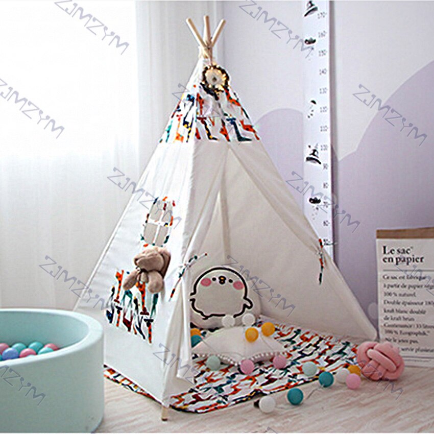 Tente intérieure en toile de coton pour enfants, Support en bois, maison de jeu familiale amovible et lavable, développement des intérêts des enfants