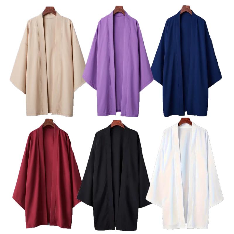 Poncho Kimono japonais Long pour hommes et femmes, couleur unie, décontracté, ample, Yukata Haori Beach, chemise Hiyoshi noire, été 2024