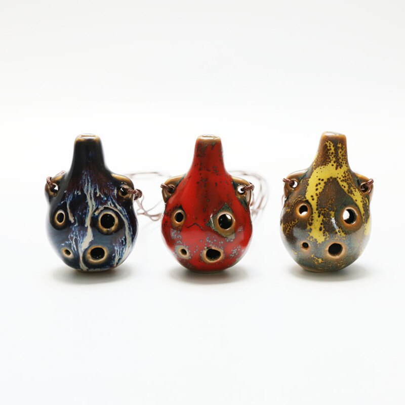 2 Colors Ocarina 6 Hole Kiln-Change Small Ocarina Alto C Tone Beginner Ocarina Tourist Souvenir Teaching Toys Ceramic Pendant: Yellow2