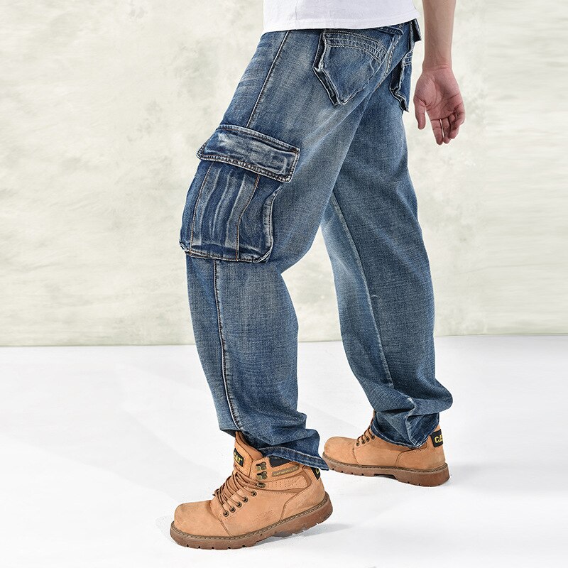 Men Casual Cargo Jeans Pants With Multi Pockets Loose Fit Hip Hop Denim Trousers For Male Baggy Jeans Plus Size 30-46: 44