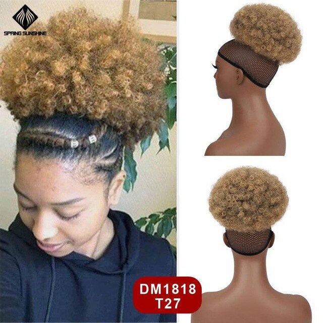 6inch Short Afro Puff Synthetic Hair Bun Kinky Curly Chignon Hairpiece For Women Drawstring Ponytail Updo Hair Extensions 1PC: DM1818-T27