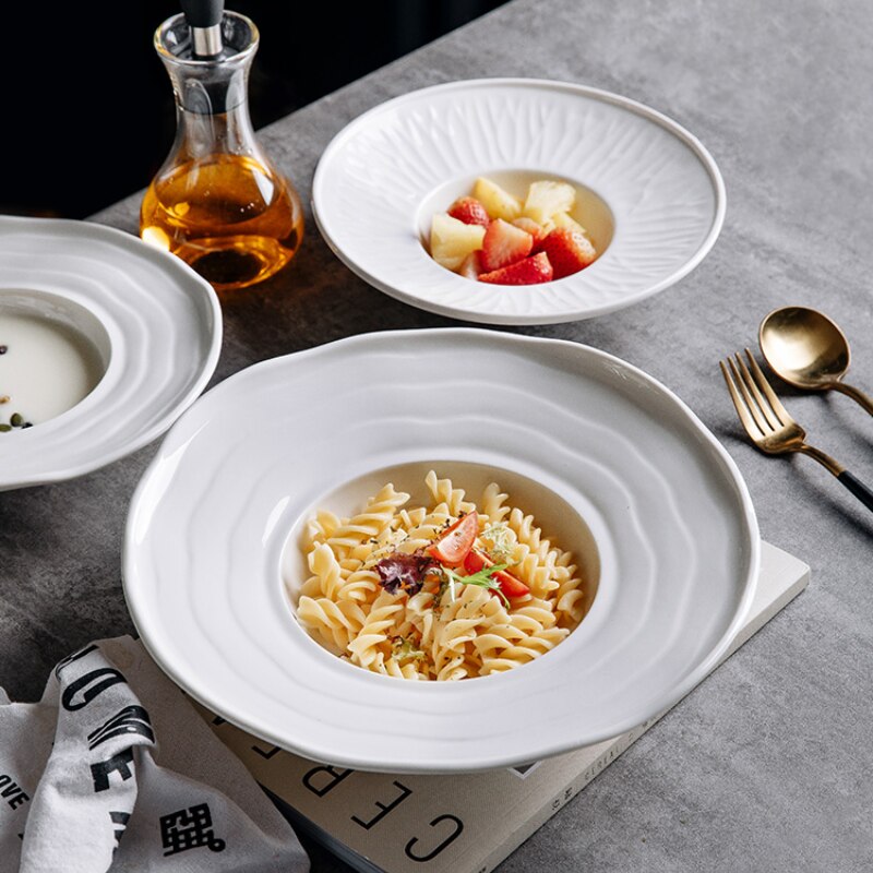 Simple White Ceramic Plate Straw Hat Plate Flying Saucer Plate Pasta Plate Western-style Soup Plate Restaurant Hotel Commercial