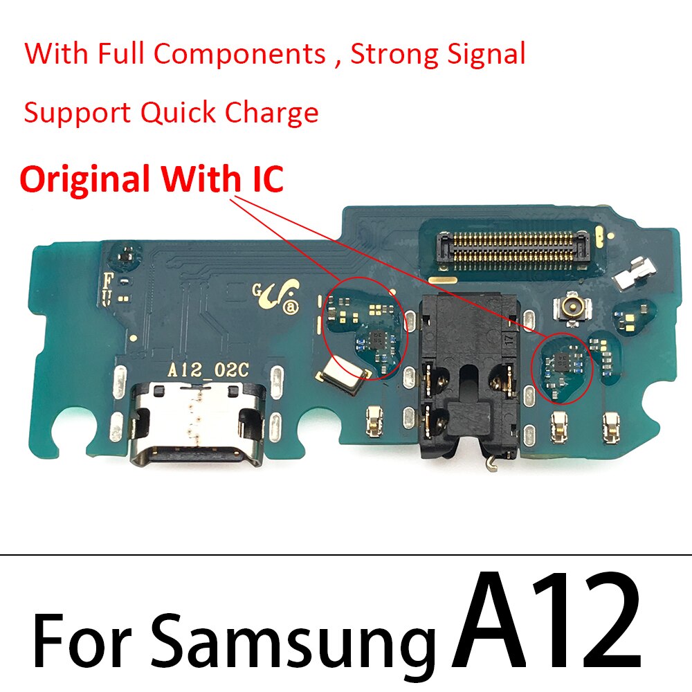 Oryginalny ładowania Port USB ładowarka płyta dokująca Flex dla Samsung Galaxy A10 A105FN A12 A21 A20 A30 A40 A50 A70 A10S A30S A50S A71: A12 Original With IC