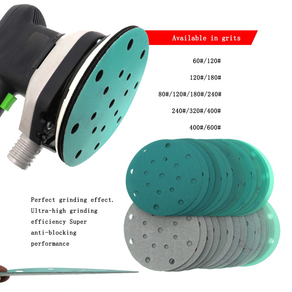 6 Polegada 150mm 17 furos 60-2000 grãos gancho e laço pet filme óxido de alumínio molhado & seco lixa disco para pintura de carro