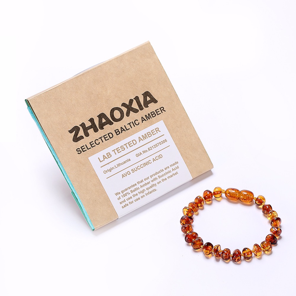 Baltic Amber Teething Bracelet/Anklet for Baby - Box - 2 Sizes - 4 Colors - Ship from US&UK&AU&CN