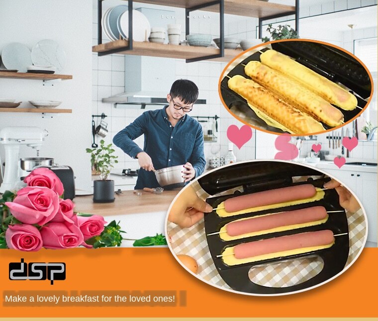 Household Grilled Sausage Dog Machine Electric Crispy Corn Hotdog Waffle Maker Breakfast Frying Pan Hotdog Corn Baking EU