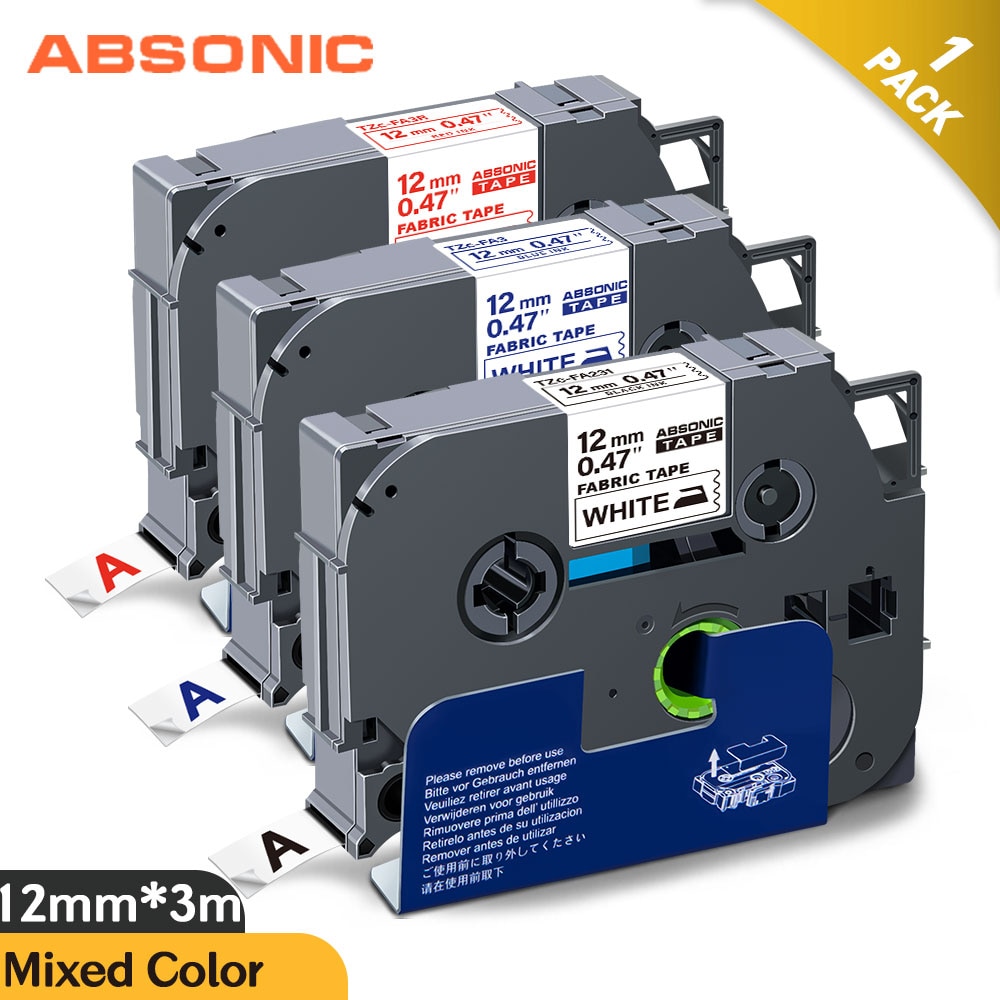 Absonic 12Mm Tze Etikettering Voor Brother TZe-FA231 TZe-FA3 TZe-FA3R Stof Ijzer Op Doek Compatibel Brother P-Touch Label maker