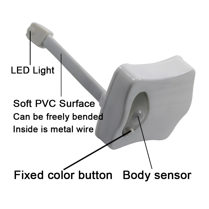 Bevægelsessensor led natlys badeværelse toilet smart pære pip 8 farve vandtæt wc lampe 4.5v