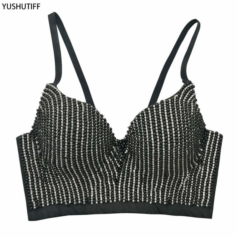 Corsé de copa baja con cuentas para mujer, corta con sujetador camisola, Top corto con Push-Up, Sexy, de verano, YH8208, 2022