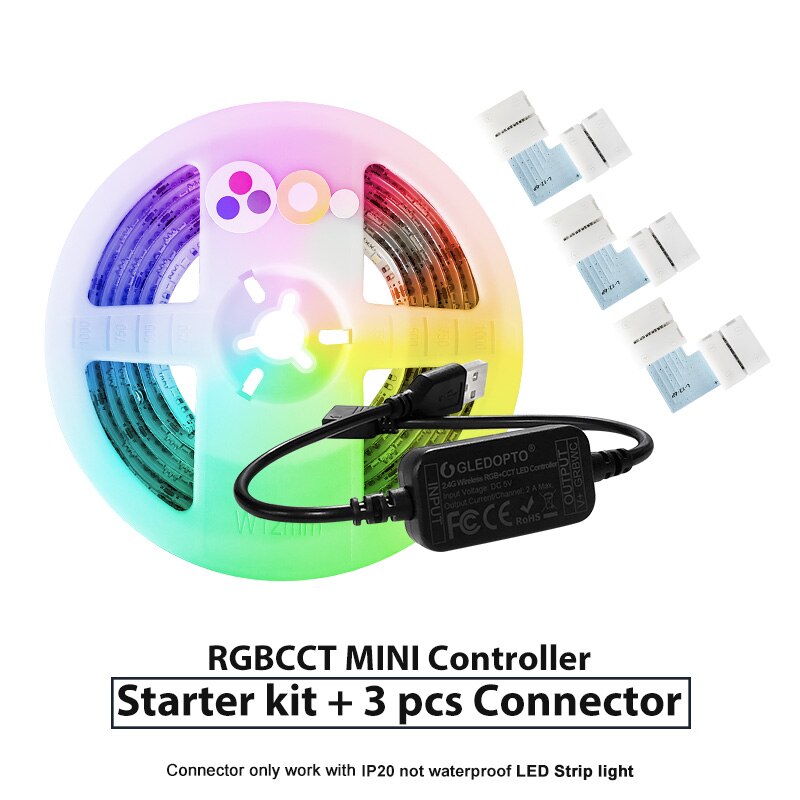 Gledopto zigbee kontroller mini smart tv led strip light kit 5v usb rgb+cct datamaskin led strip light work with zigbee hub echo: Vanntett / Sett og 3 kontakter