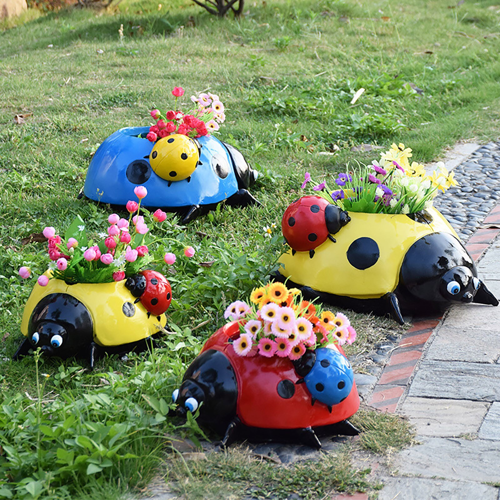 40# Garden Ladybugs Flower Pot Sketches Simulation Animal Garden Decoration Outdoor Planters Gardening Garden Pots Planters
