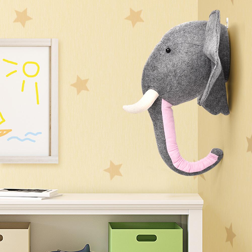 Interessante cartone animato 3D testa di elefante design peluche a parete per arredamento telecamera da letto per bambini eco amichevole