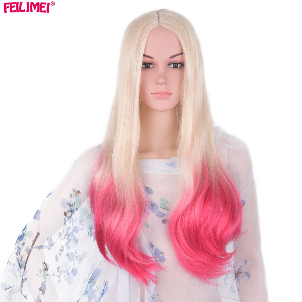 Feilimei Ombre Blonde Roze Pruik Synthetische Japanse Vezel Lange Golvend Haar Extensions 60Cm 300G Grijs Paars Gekleurde Cosplay pruiken: #613