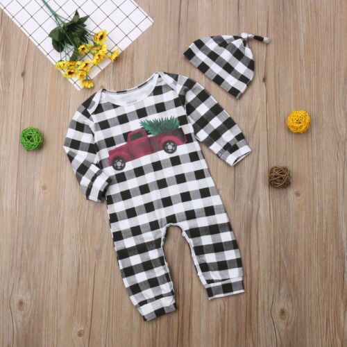 Leuke Pasgeboren Baby Baby Jongens Meisjes Lange Mouwen Gecontroleerd Katoen Plaid Romper Jumpsuit Outfits Kleding Herfst Cap Toevallige