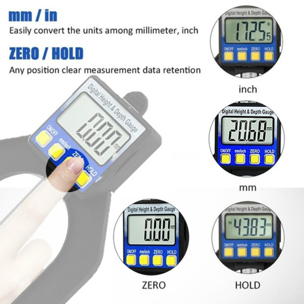 0-80mm Digital Tiefe Messgerät Lcd Höer Profiltiefenmesser Bremssättel Magnetische Füße Selbst Stehen Für Hand Router tische