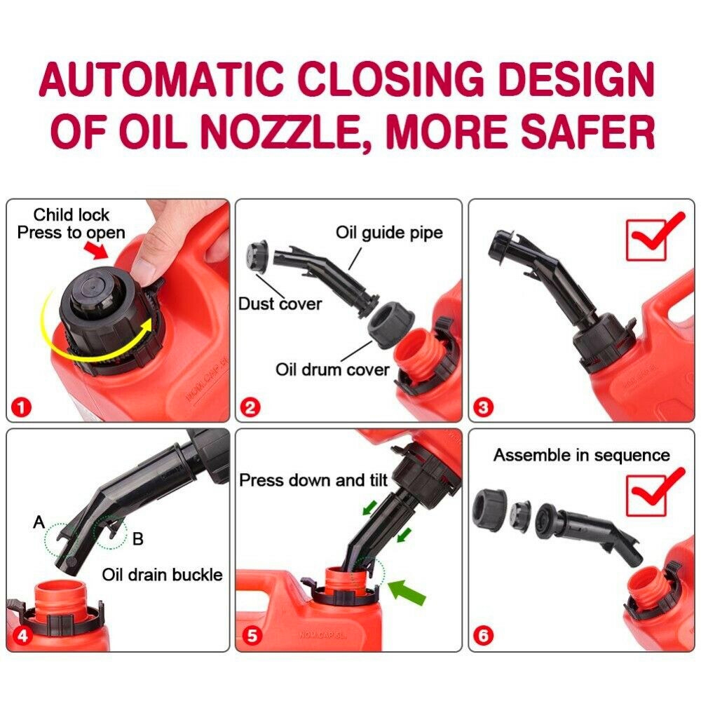 5L Plastic Fuel Tank Motorcycle Car Spare Backup Gas Tank Petrol Gas Gasoline Oil Jerry Can Leak Proof Fuel Container