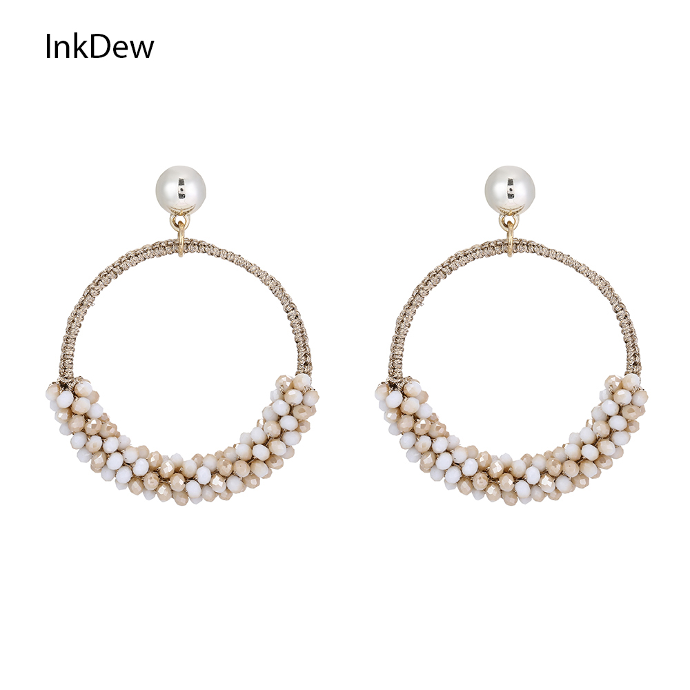 Inkdew Grote Ronde Sieraden Oorbellen Voor Vrouwen Kraal Handgemaakte Crystal Oorbel Grote Oorbellen Lange Oorbellen Bohemen Boho