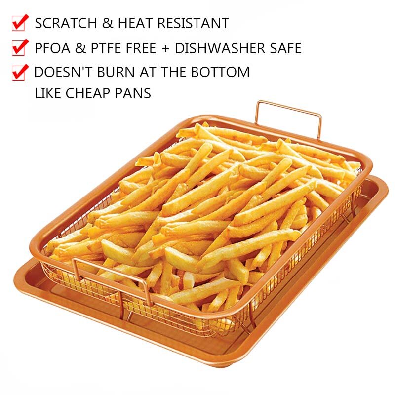 TEENRA Koper Bakplaat Olie Bakken Bakken Pan non-stick Chips Mand Ovenschaal Grill Mesh Keuken Gereedschap