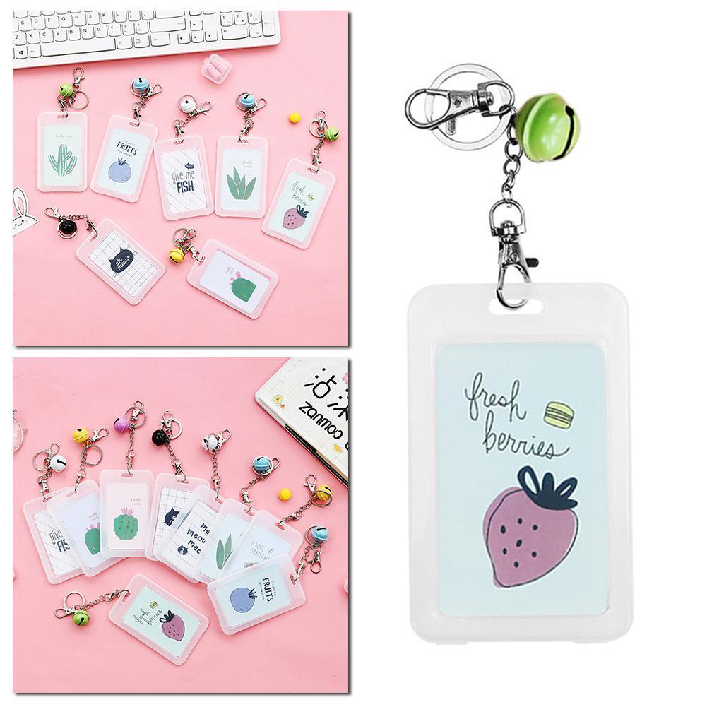 1PC Card Cover with Keyring Chain Card Bag Card Card Holder Bus Pass Plastic Cute Credit ID Cartoon Holder Student K5I9
