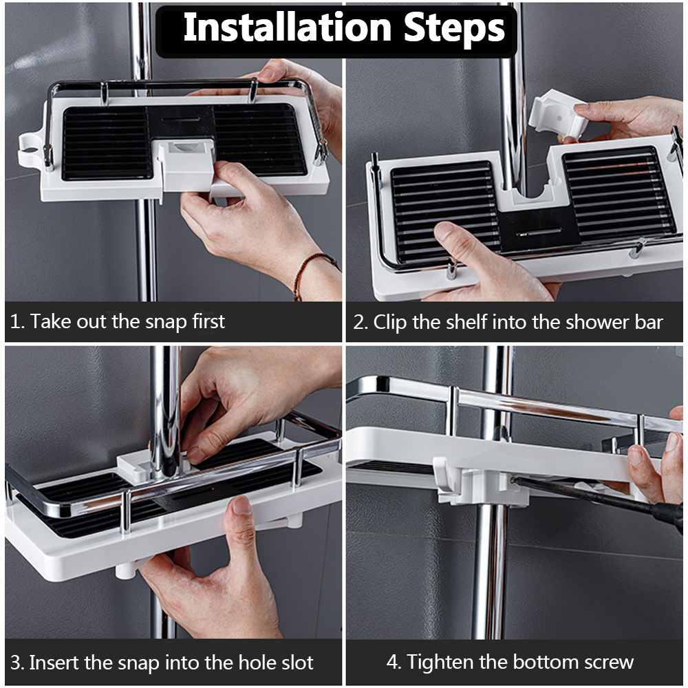 Shower Storage Holder Rack Shampoo Tray Stand Floating Shelf Detachable For Wall Household Item Plastic No Drilling